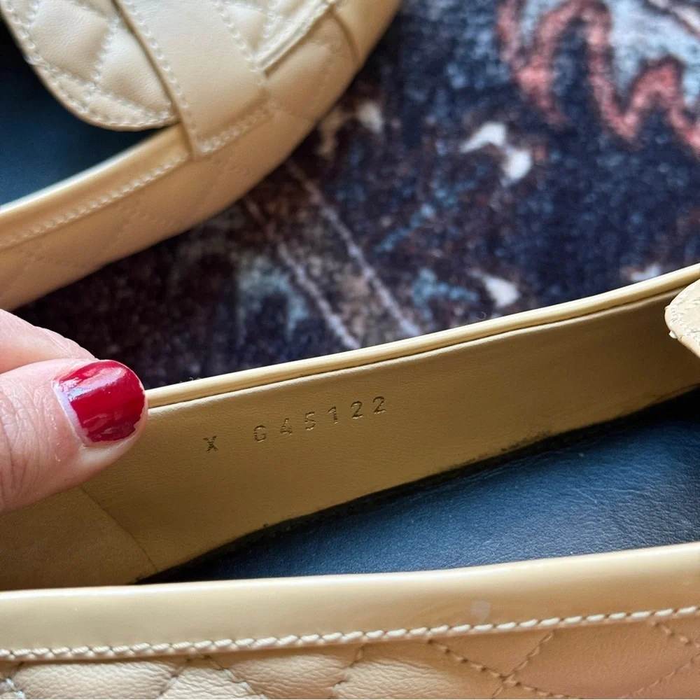 CHANEL‎ Beige Quilted Leather Loafers CC on Patent Leather Toe Flats